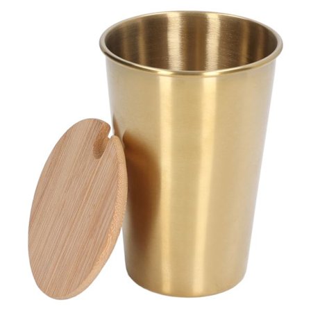 500ML Gullfarget ølkrus i rustfritt stål med lokk, utendørs drikkekopp for fester