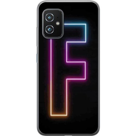 Kompatibelt Mobilskal till Asus Asus Zenfone 8 Neonbokstav F i rosa, blå och gul ljuskanter mot en mörk bakgrund, grafisk bokstavsillustration med e