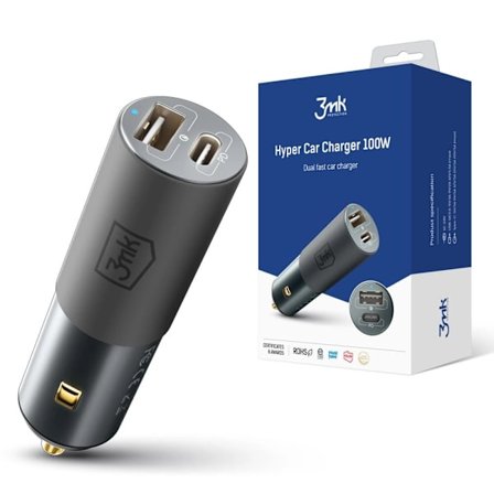 3mk Hyper billader USB-C USB-A 100W - sølv
