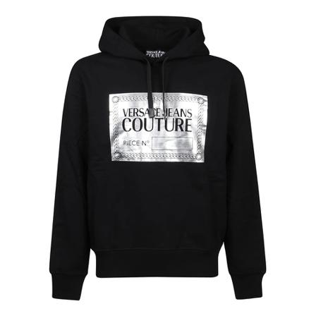 Versace Jeans Couture, Round Neck Piece Texte Foil Sweatshirt 72Gaig 04Cf 00G Zwart, Heren, Maat:L