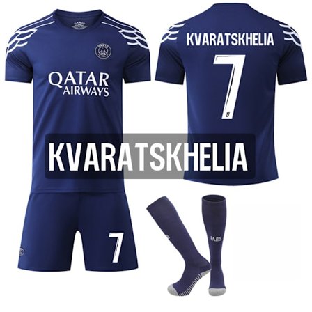 2024-2025 Paris Saint-Germain Bortaställ Barn Vuxen Fotbollströja Kit Med Strumpor No.7 Kvaratskhelia No.7 Kvaratskhelia