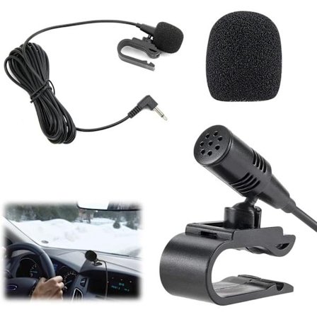Ekstern mikrofon til bil med 3,5/2,5 mm jackstik, bærbar selvklæbende til bil DVD-stereosystem og Bluetooth, 3 meter kabel, plug and play