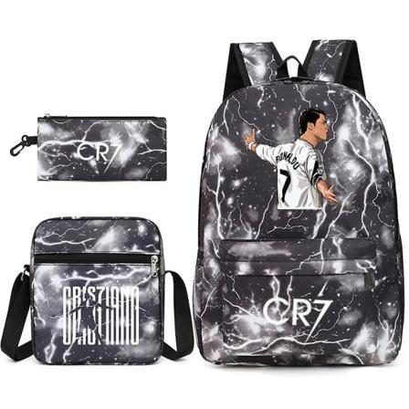 Football Star C Ronaldo Cr7 printed reppu opiskelijan ympärille Kolmiosainen reppu. Black thunder 3 threepiece suit