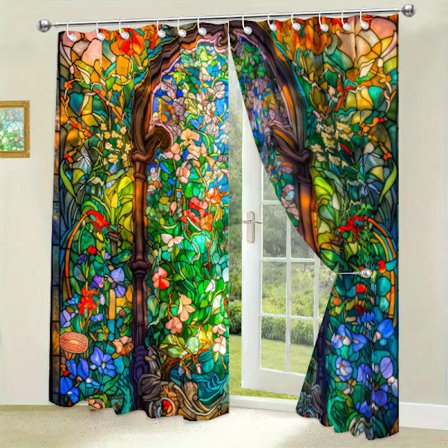 Vandtæt gardin med glasmosaik-vindue digitalt trykt gardin med glasmosaik-vindue 180x180CM