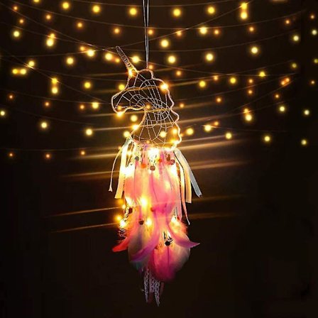 Yksisarviset Ripustavat Unelmaverkkoja Lasten Unelma-Aitajalle Yksisarvisella Led-Valolla, Käsintehdyt Höyhenet Kukat Unelma-Aitaja, Yksisarvinen 