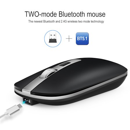 Bluetooth 5.1 Trådlös Mus, Laddningsbar, Metallhjul Ljudlös