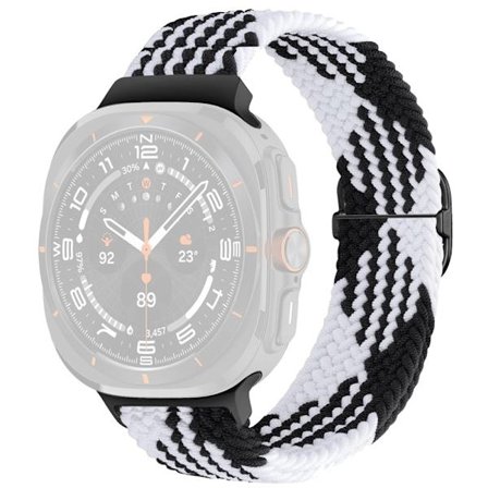 Samsung Galaxy Watch Ultra 47mm flätat klockarmband justerbart nylon ersättningsarmband - Svart + Svart