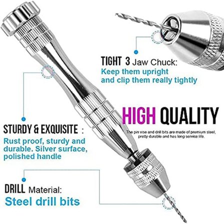 IC Handborr för Epoxiharts, Mini-borr Pin Vise Handborr med 10 Spiralborr (0,8-3mm), Mini-borr för Gjutningsharts