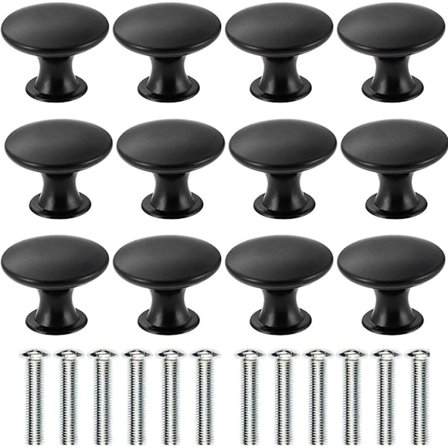 Set med 12 mässingsknoppar för lådor, diameter 30 mm, (svart)