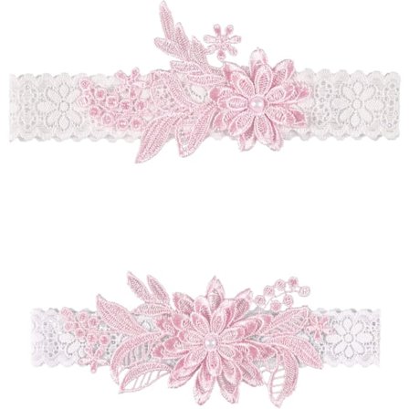 2 stk. Bryllupsstrømper til Bruden - Sexy Blonder Strømper med Håndsyet Kunstige Perler - Bryllupsstrømper Sæt