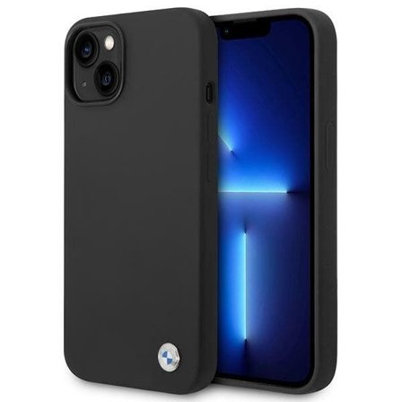 BMW Silikone-etui med metallogo til iPhone 14 - Sort