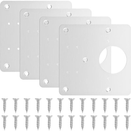 4 stk. skab hængsel reparationsplader, hængsel reparation beslag med hul og fastgørelsesskruer, rustfrit stål til skabslåge og træmøbler
