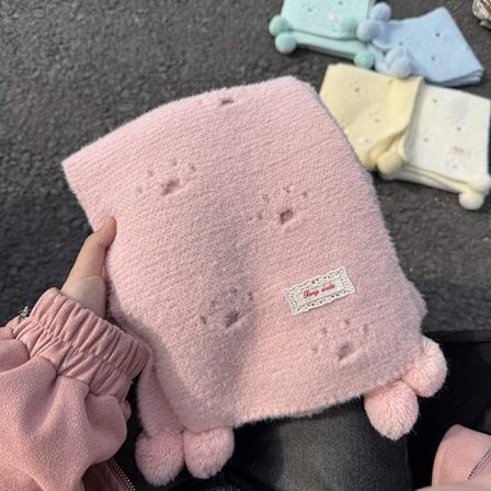 Søtt katt dobbeltsidig strikket skjerf, retro og allsidig halsvarmer, rosa