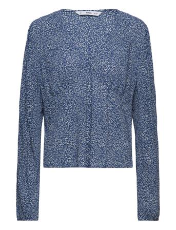 V-Neckline Blouse Tops Blouses Long-sleeved Blue Mango