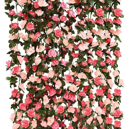 Kunstig Blomsterguirlande, Falske Pink Roser Ranker Silke Blomster Faux Plastik, 5 Pakke 12 Meter
