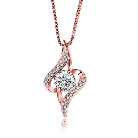 Rose Gold Hvid Halskæde i 925 Sølv, Cubic Zirconia