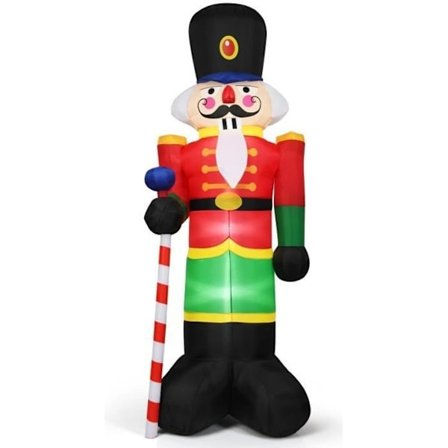 COSTWAY oppustelig julenøddeknækker 2,4 M med 3 LED-lys Byg Candy Cane Julepynt Udendørs Have