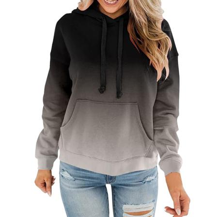 Kvinnor Pläd Gradient Fleece Fodrad Långärmad Pocket Hooded Toppar