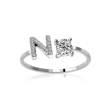 A-z bokstav silver metall justerbar öppen ring med initialer