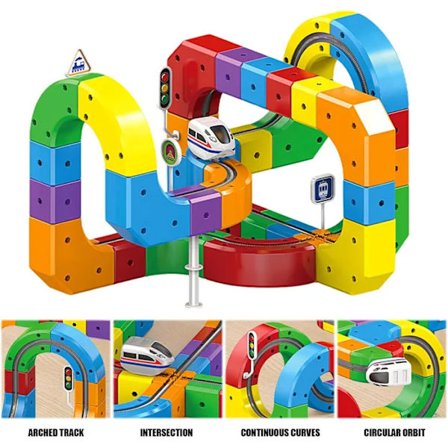 Bilbane - Elektrisk Togsett - 81 Magnetiske Deler - Modulær Konstruksjon - Pedagogisk Leke og Gave