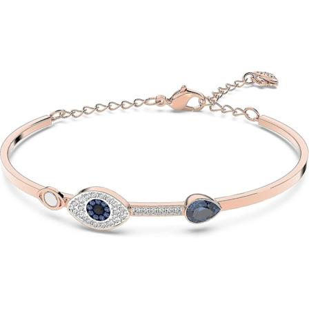 Damesymbolik Ondskabsøje Armbånd, Blå Krystal, Blandet Metal Finish, Medium_SSDLV