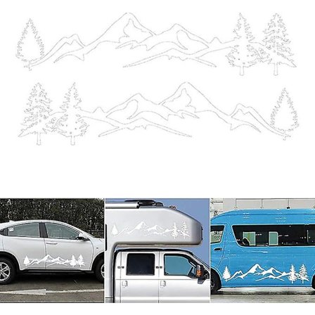 2 st vita bil berg skog automatisk dekal klistermärke (198 * 40 cm, ett par) bil sidodörr klistermärke bil klistermärke berg dekal träd skog vinyl 