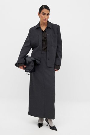 NA-KD Wool Blend Maxi Skirt - Lange nederdele - Grå - EU 40