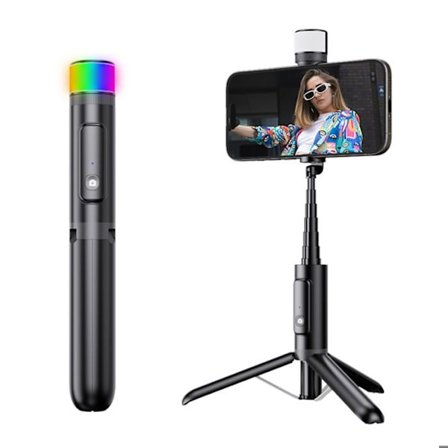 Selfie Pinne - TD - Fällbar Stativ - Bluetooth 5.0 - LED-ljus - 360° Rotation