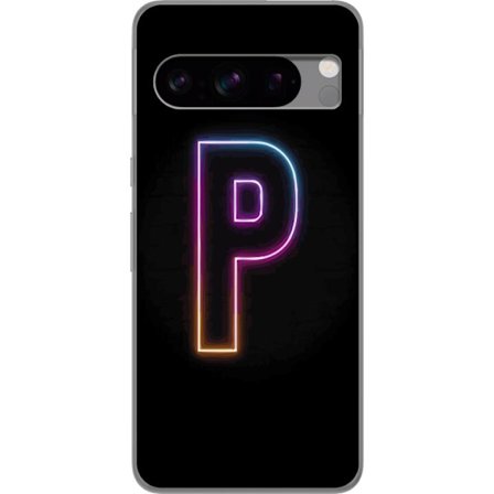 Yhteensopiva Puhelinkuori Google Google Pixel 8 Pro Minimaalinen neonkirjain P värin asteittaisella muutoksella ja valotehosteella mustaa taustaa vas