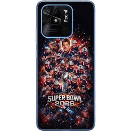 Kompatibelt Mobildeksel til Xiaomi Redmi 10C Super Bowl 2026 plakat med New England Patriots og NFL-trofe i eksplosiv sportsdesign