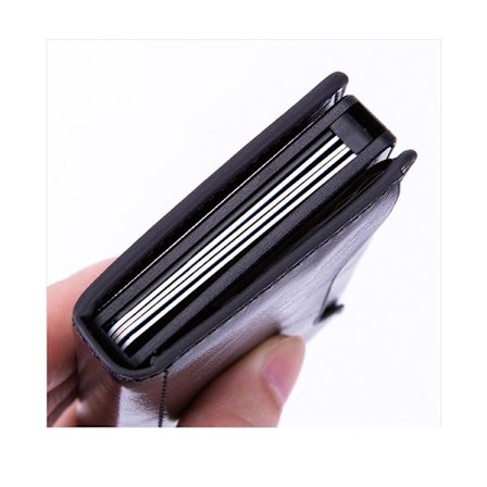 (PU Svart) Minimalistisk Taktisk Herre Lommebok, Slank Anti-RFID-B Metall Kort Holder, Herre To-Folds Lær Kort Holder for Forlomme med Pengespenne