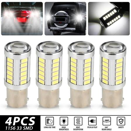 4 stk. 1156 bilstyring hvidt lys LED baklys baglygte bil auto eksteriør kit (FMY)