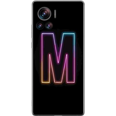 Kompatibel Mobilcover til Motorola Motorola Edge 30 Ultra Neonbogstav M med farveskiftende lyseffekt mod sort baggrund, moderne minimalistisk typograf