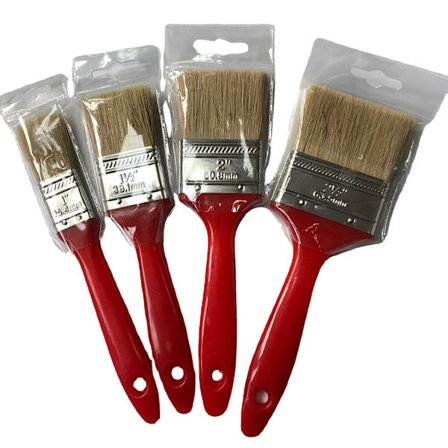 Sett med 6 flate pensler for alle typer maling med rødt plasthåndtak (6 størrelser)