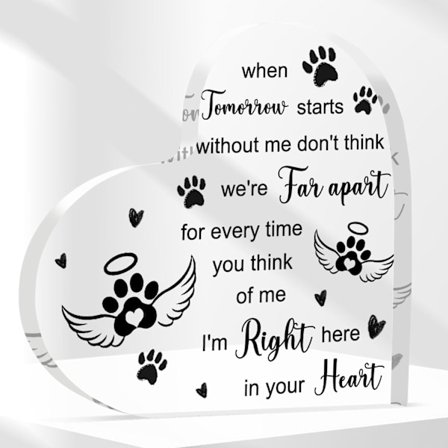 Kæledyr Mindegaver til Hund Kat, 10cm Kæledyrs Sorg Sympati Plakette, Hunde Sorg Hjerteformet Akryl Skrivebord Dekorativt Skilt, Mindekat Gaver