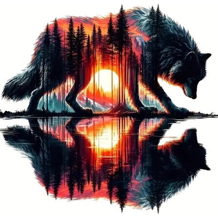 Diamantmaling og Diamantmaling – 5D Rund DIY Ulv Dyremotiv Veggdekorasjon – 35×35 cm
