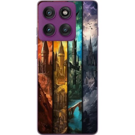 Kompatibel Mobilcover til Motorola Motorola Edge 60 Pro Fire magiske slotte i forskellige elementfarver, episk fantasykunst med ild vand luft og mørk