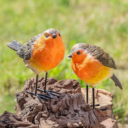 Sett med 2 Rødstruper - Hagepynt Utendørs Dekor Statue - Laget av Polyresin