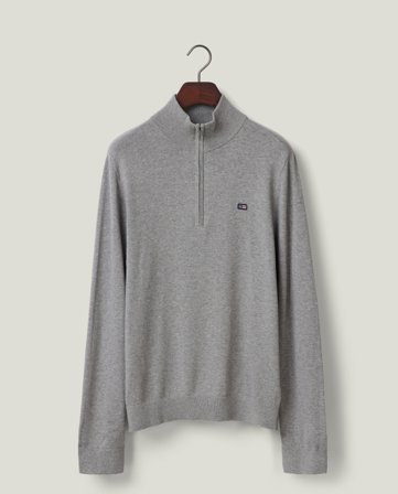 Lexington Strickpullover aus Baumwolle mit Halbzipper, Hellgrau Melange