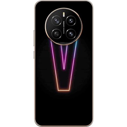 Yhteensopiva Puhelinkuori Honor Honor Magic7 Neonkirjain V värikoodattu valossa mustaa taustaa vasten, minimalistinen muotoilu selkeällä hehkulla j