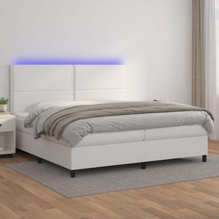 Maison Exclusive - Sängbotten med ribbor och madrass samt LED Vit 200x200 cm