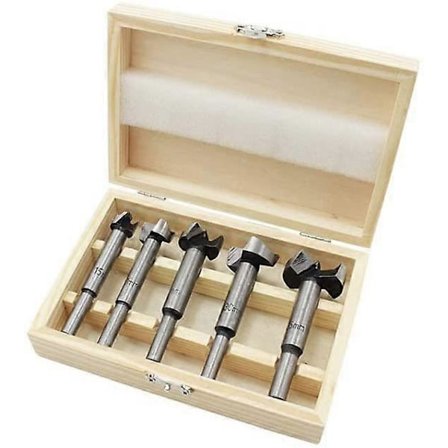 Låda med 5 formande borr för trä, diametrar 15/20/25/30/35 mm - Försänkare i stål för att göra rena hål med platt botten i trä