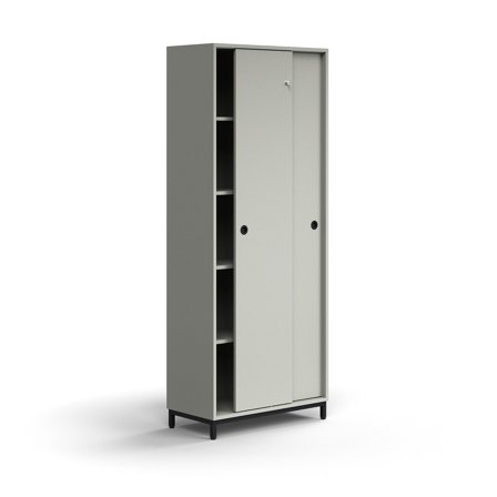 Schiebetürenschrank QBUS, abschließbar, 2020x800x400 mm, schwarz, hellgrau