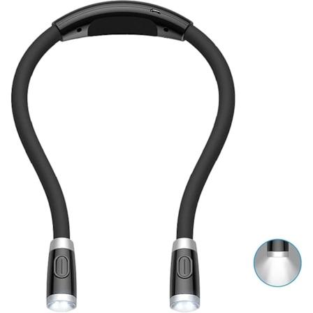 Ladesbar 4 LED Halsboklys, Fleksibelt Halslys, Justerbar Lysstyrke, Perfekt for Barn, Håndverk, Strikking, Reise eller Grillfest Julegave Black