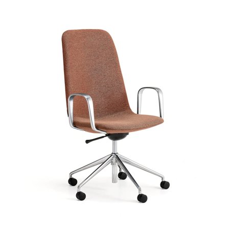 Stol LANGLEY, mellom, hjulstativ og armlene, børstet aluminum/kobber