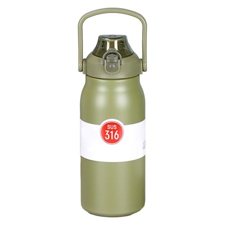 1000 ml kannettava eristetty ruostumattomasta teräksestä valmistettu vesipullo kahvalla ja pillillä, matcha-väri