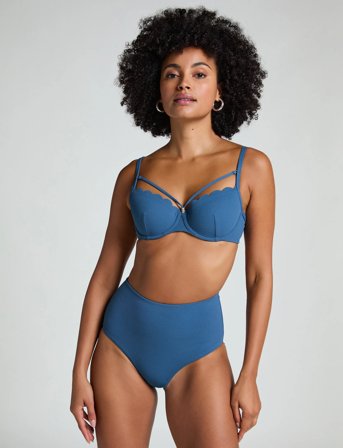 Hunkemöller Scallop High Waist Rio Bikini Bottom - Blue - XS