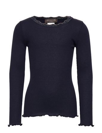 Silk T-Shirt W/ Lace Blue Rosemunde Kids