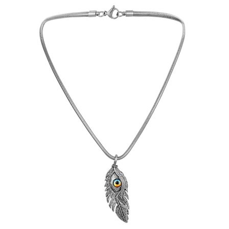 Cool necklace silver feather eye demon stainless steel