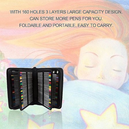 4 Lags 160 Huller Bærbar Pu Blyant Pennepose Tegning